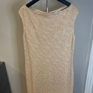 St. John Evening Embellished Knit Dress Peach Gold Size 16